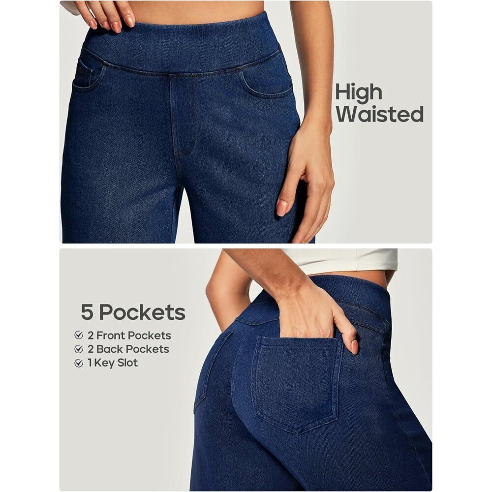 High Waist Wide Leg Jeans Women Stretchy Denim Pants Baggy Straight Fit - Picture 4 of 5